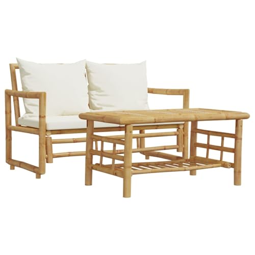 Homgoday Ensemble de canapé de jardin 2 pièces avec coussins en bambou, meubles pour canapé lit, canapé, salon, canapé, jardin, canapé moderne, canapé...