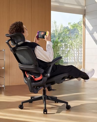 Image of SIHOO B100 PRO Ergonomic Office Chair with Footrest, Mesh Office Chair with Adaptive Lumbar Support, Computer Chair with Wide Headrest, Desk Chair with 360 Rotatable Flip-Up Armrests, Jet Black