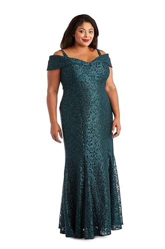 Image of R&M Richards Women's Off The Shoulder Formal Gown - Glitter Lace Mermaid Evening Dress for Wedding Guest & Cocktail Attire