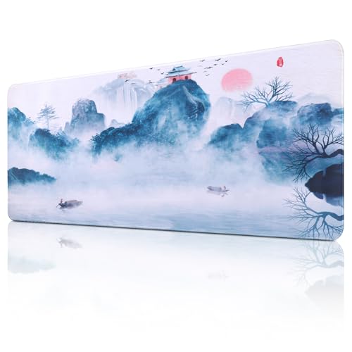 JIZZU Extra Large Mouse Pad, 800 x 300mm XXL Gaming Mouse Mat, Waterproof Non-Slip Desk Mat, Extended Keyboard Desk Pad with Stitched Edges for Gamer, Office and Home (Blue)