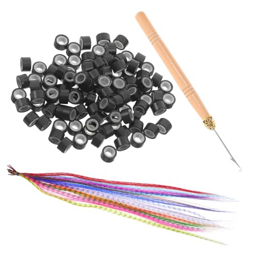 HONMEET Feathered Hair Extension Kit Vibrant Colors with Micro Beads Crochet Hook for Easy Application Striped Design for Womens Cosplay Party Styles