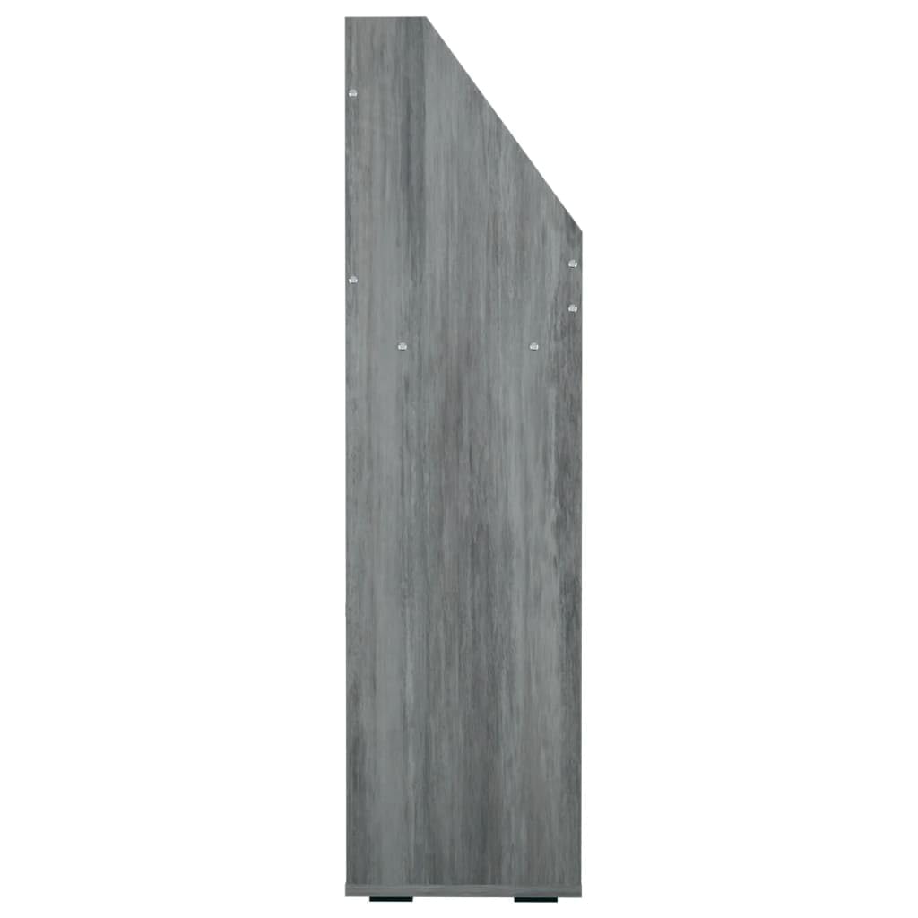 Drewniany stojak na czasopisma Ingenierie Szary Beton 71x30x114cm | 3 przegródki na książki, 4 otwarte przegródki, trwałe, czyszczenie na mokro
