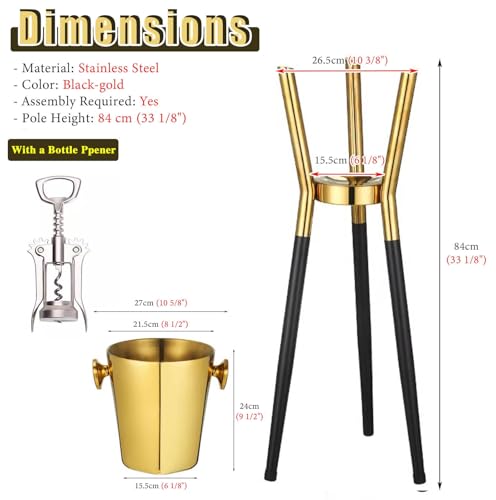 Cubitera de champán de pie con Soporte, 84 cm de Altura, Enfriador de Botellas de Vino con cubeta extraíble de Acero Inoxidable, Enfriador de Cerveza portátil.