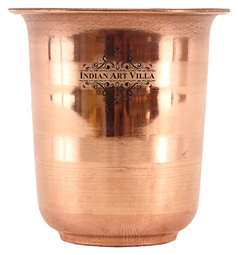 Image of INDIAN ART VILLA Copper Pooja Glass - Pure Copper Tumbler Cup for Drinking and Serving Water, Temple Puja Home Hotel Restaurant Use, Small Size, 100 ml Capacity (Pack of 2)
