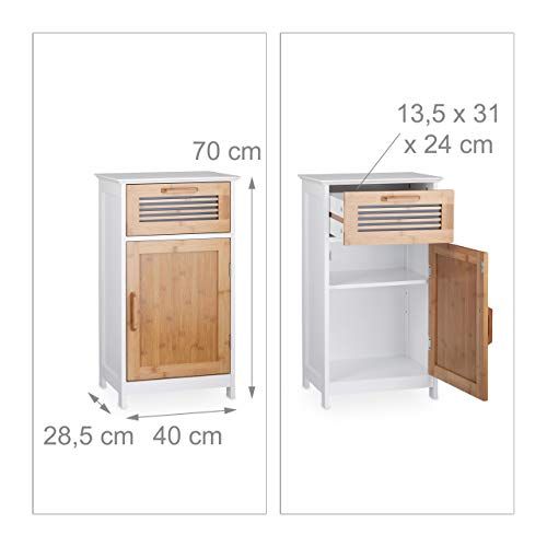 Relaxdays Narrow Bathroom Cabinet, Drawer, Natural Look, Height-Adjustable Shelf MDF, White, 70 x 40 x 28,5 cm Relaxdays Narrow Bathroom Cabinet, Drawer, Natural Look, Height-Adjustable Shelf MDF, White, 70 x 40 x 28,5 cm