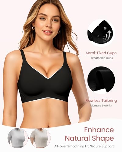 Image of Gailife Smooth Wireless Jelly Bras for Women No Underwire Seamless Push Up Bra Full Coverage Soft Suppor Tshirt Bralettes