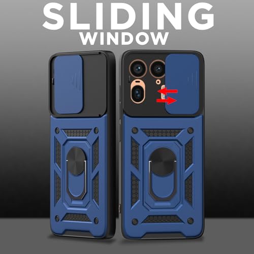 Image of Outlouders Back Cover for Motorola Moto Edge 50 Ultra 5G | D10 Tough Armor 360 Protection Case with Sliding Camera Shield & Ring Holder Stand Bumper Case (Blue)