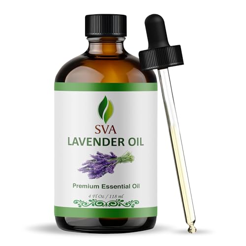 SVA Lavender Essential Oil – 4 Fl Oz – 100% Natural Lavender Oil – for Diffuser, Hair Care, Face, Skin Care, Aromatherapy, Scalp and Body Massage, Soap and Candle Making – with Dropper