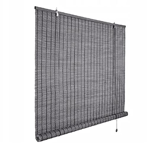 JLXJ Rollo Außenrollo Graues Vintage Bambusrollo mit Haken, Lichtfilterung...