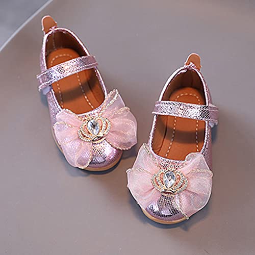 Summer and Autumn Fashion Girls Casual Shoes Solid Color Mesh Bow Rhinestones Flat Lightweight Dress Dinosaur Shoes (Pink, 9.5 Toddler)4