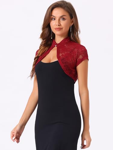 Image of Allegra K Women's Lace Cardigan Stand Collar Short Elegant Shrug Open Front Cropped Bolero Cardigan