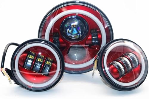 Phare de moto LED 7 pouces rouge halo avec feux antibrouillard 4.5 pour Harley