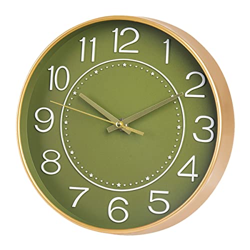 Image of HZDHCLH Modern Wall Clocks Battery Operated,10 inch Olive Green Clock for Wall,Silent Small Wall Clock for Living Room Bedroom Kitchen Office Nursery Decor