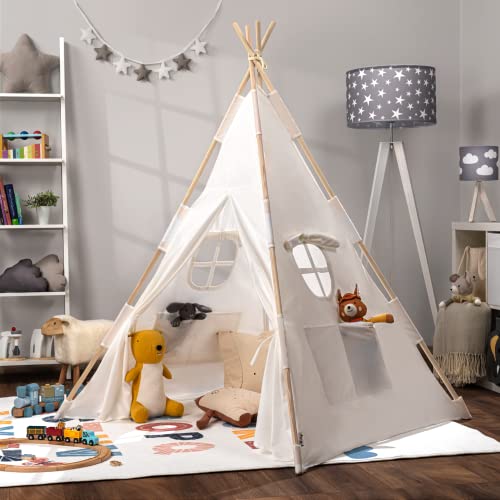Paco Home Tente pour Enfants Tipi Chambre d'enfant Chambre De Jeu Intérieur Robuste Wigwam Différents Motifs, Couleur:Blanc, Sets:sans Accessoires