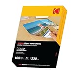 KODAK Photo Paper A4 (Double-Sided Matte 230gsm - 100 Sheets) Premium Photographic Paper, Universally Compatible with All Inkjet Printers, Perfect Printing for HP, Epson, Canon (Size 210 x 297mm)