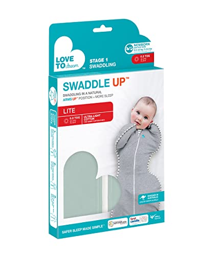 Image of Love To Dream Swaddle UP, Baby Sleep Sack, Twin Zipper for Easy Diaper Changes, Arms UP Position, Hip-Healthy, Lightweight & Breathable, Moderates Temperatures 24-27C, Olive, Small (1-3 Months)