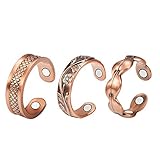 Wollet New Pure Copper Rings Set of 3 Magnetic Copper Ring with Strong Magnets Adjustable Size