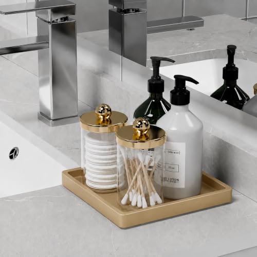 Image of Weenson Bamboo Bathroom Vanity Tray Countertop, Decor, 7.9 inch x 7.9 inch Gold