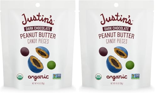 Justin’s Organic Dark Chocolate Peanut Butter Candy Pieces, 4.5 Oz (Pack of 2)