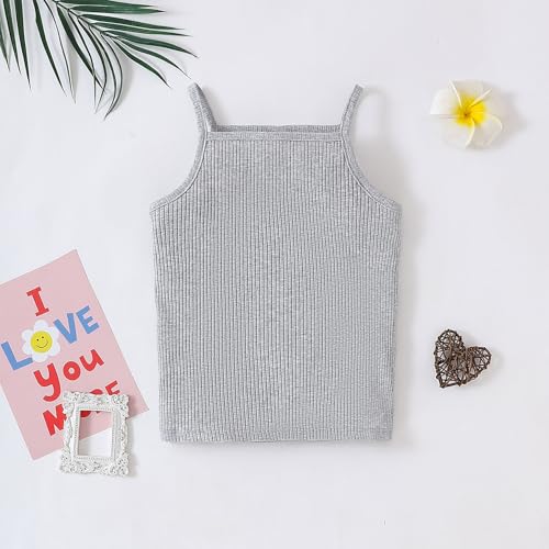 Image of ROMPERINBOX Toddler Tank Tops Girls Spaghetti Strap Ribbed Knit 3 Pack Sleeveless Casual Basic Cami Top for 12M-4T