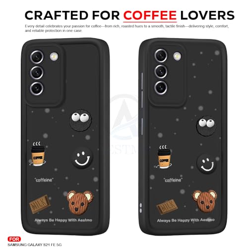 Image of AESTMO Back Case Cover for Samsung S21 FE 5G Cover | Cute Fun Cartoon 3D Ball | Coffee Silicone Case | Full Body Protection | Camera Protection Back Cover for Samsung S21 FE 5G (Black)