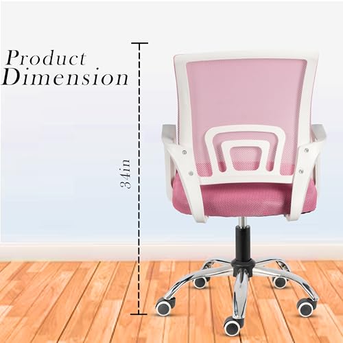 Image of Casa Copenhagen Mesh Mid Back Office /Study /Computer /Revolving /Desk Chair for Work from Home -Metal Base, Height Adjustable Seat- Pink & White Handle