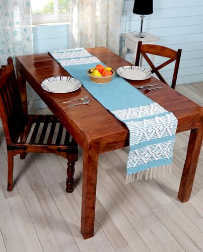 Image of Premium Boho Cotton Table Runner for 4 6 Seater Dining Table |Center Table |Coffee Table|Dining Table|Eating Area|Table Decor(14*72 INCHES)|Light Blue| SZPR 049