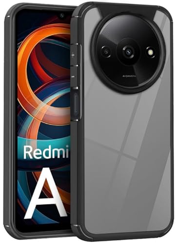 Image of SHINESTAR Ultra Slim Clear Back Cover for Redmi A3 / Redmi A3x / Poco C61 (4G), Transparent Hybrid Hard Shell Plastic & Soft Silicone Rubber Bumper, Non-Yellow Acrylic Protective Cover - Black