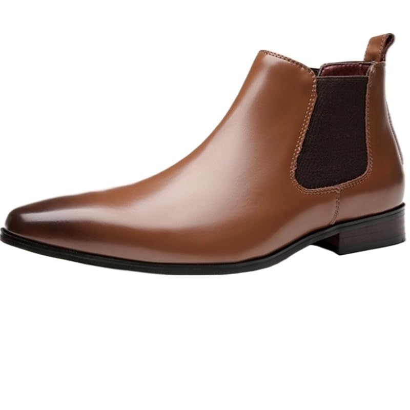 Men's High-Top Leather Boots With Pointed Toe Lightweight Elasticity Slip-on Casual Shoes Slip Resistant Wear-resistant Rubber Stylish Outdoor Shoes for Man