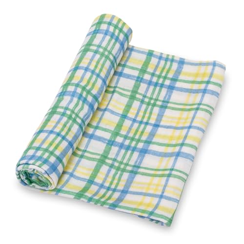 Image of LollyBanks Swaddle Blanket, 100% Cotton Muslin, Soft 47 x 47 Inches, Neutral Baby Essentials, Registry (Plaid Print)