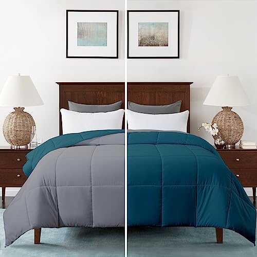 Image of Razzai Restful Sleep Microfiber Summer Season Ac Reversible Comforter 220 GSM (90 inch x 90 inch Inches /228cm x 228cm) - Queen Size Comforter|Silver /Teal|