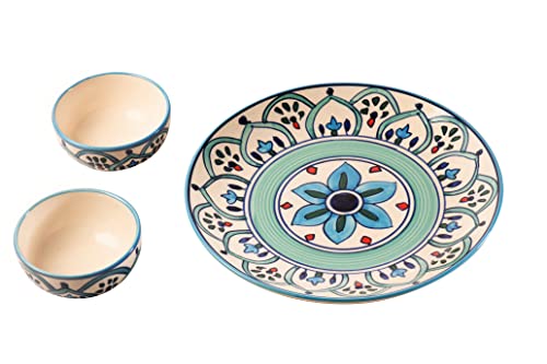 Image of HS HINDUSTANI SAUDAGAR Peacock Feather Motif Ceramic Plate and Bowl dinnerware Sets Plates for Dinner Pasta Breakfast & katori Dinner Set Ideal Dining Table Kitchen Design for Daily use and Gifting.