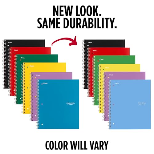 Image of Five Star Spiral Notebook + Study App, 6 Pack, 1 Subject, Wide Ruled 8 inch x 10.5 inch Paper, 100 Sheets, Fights Ink Bleed, Water Resistant Cover, Assorted Colors (38042)