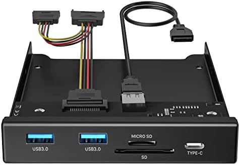 USB 3.0 Front Panel 3.25, BYEASY SuperSpeed 5 Ports Frontpanel for 3.5 Inch Bay with 2 USB 3.0, SD / TF Card Reader, Type C Connector for PC Computer Desktop Case Front Slot Mainboard