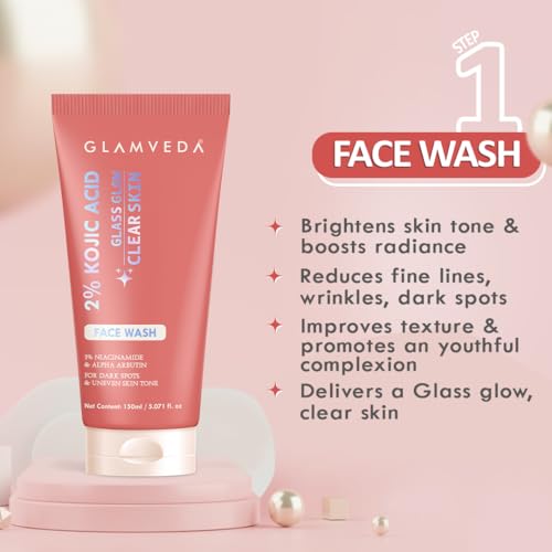 Image of Glamveda 5 Step Skincare + Coverage Set - Includes 2% Kojic Acid Facewash, Spot Corrector, Serum, Cream & BB Cream (Fair Tone) for Dark Spot Correction | Oil Control | Hydration and Flawless Finish.