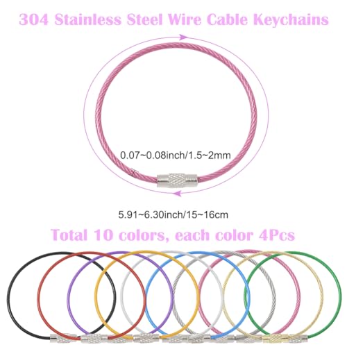 Image of SUNNYCLUE Stainless Steel Loops Wire Keychain Cable Large Key Rings Key Chain for Luggage Tags Key Tags Keyrings Kitchen