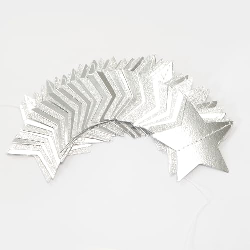 Image of Glitter-Silver Party-Decorations Star Christmas Garland - 62ft Birthday Twinkle Little Star Hanging Streamers Banner,Bachelorette Engagement Wedding New Years Supplies Decor Hugtmr