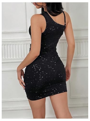 SweatyRocks Girl's One Shoulder Glitter Short Bodycon Dress Sleeveless Party Dresses2