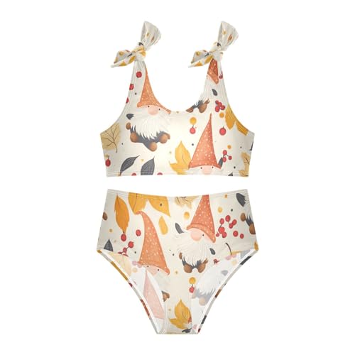 KLL Autumn Gnomes Yellow Leaves Berries Vintage Girl 2 Pieces Bikini Set Beach Swimsuit Swimming Suits Adjustable Shoulder3