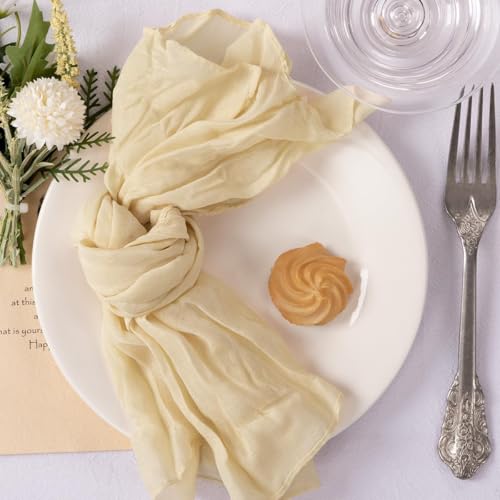 Image of MLMC 10 Pack Champagne Cheesecloth Napkins Bulk Washable Cloth Napkins Set of 10 21 inchx21 inch Sand Rustic Boho Gauze Dinner Table Napkins for Wedding Bridal Shower Family Gathering Decor