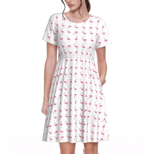 Robe d'été flamants roses blanche légère contre la chaleur quotidienne
