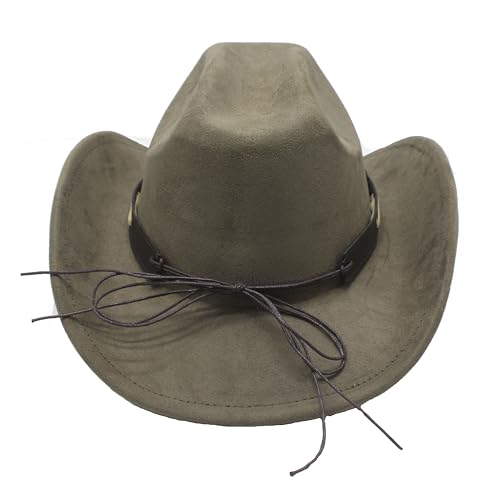 Image of Western Cowboy Hat for Women Men with Band Wide Brim Suede Cowboy Cowgirl Hat Western Style Hat