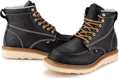 SUREWAY 6 in Mens Waterproof Soft Toe Work Boots for Men-Full Grain Leather,GoodyearWelted,EH Safety Industial Construction Wedge Moc Toe Work Boots/Shoes4