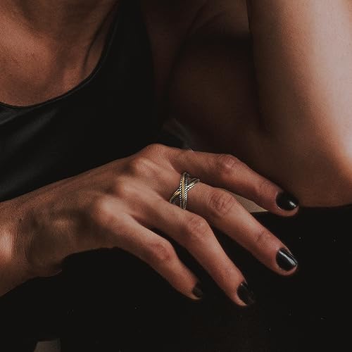 Myshiwu Designer Inspired X-shape Band Ring Antique Fashion Stainless Steel Crossover Rings for Women Jewelry Gift (Gold, Size 7) by Myshiwu - Used condition - Image 4