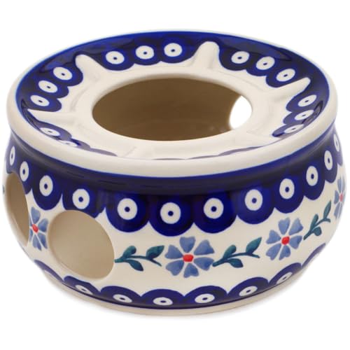 Authentic Polish Pottery Heater in Peacock Forget-Me-Not Design Handmade in Boles?awiec Poland + Certificate of Authenticity