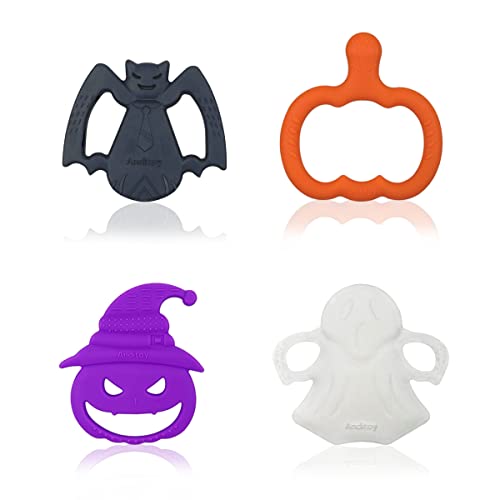 Image of Anditoy 4 Pack Halloween Teething Toys My First Halloween Teether for 3-12 Months Baby Toddlers Halloween Treat Bags Gifts