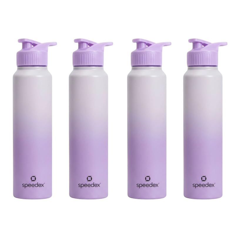 Image of Speedex Stainless Steel Metal Water Bottle 1 Ltr 1000 ml, BIS Approved, Leak Proof Sipper Cap Bottle for Office, School, Gym, Travel, Daily Use for Men, Women, Kids, Adults, Dual Purple, Set of 4
