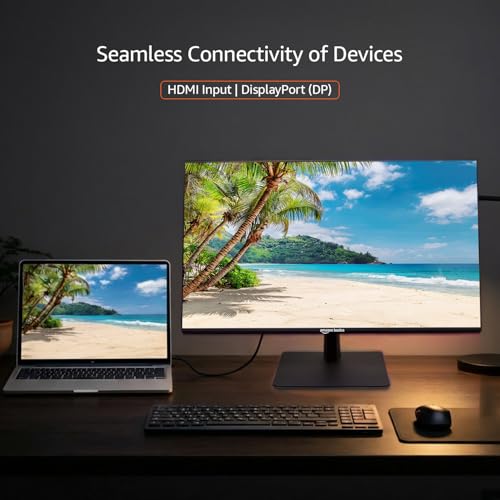 Image of Amazon Basics 27 inch (68.58 cm) Full HD IPS Monitor | 1920 x 1080 Pixels | 120Hz Refresh | Frameless Design | Flicker-Free | Anti-Glare | Tilt /Swivel /Pivot Adjustment | VESA Mount | LED Backlight (Black)