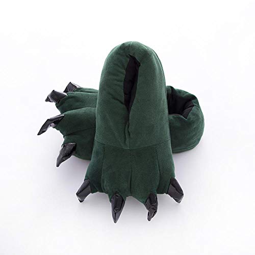 Hausschuhe Damen Baumwolle Slippers,Herbst Winter Warm Einfache Fashion Grün Cartoon Tiere Dinosaurier Kralle Plüsch Stil Komfortabel Plüsch Innen Dick Unten Verschiebbaren Mute Weichen Boden Home Hau Cover