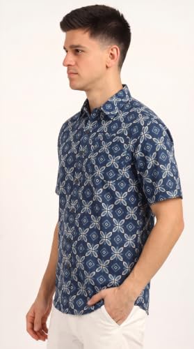 Image of BLOCKS OF INDIA Cotton Hand Block Print Half Sleeves Summer Shirt for Men